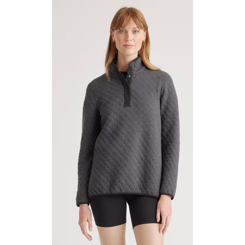 Quince Reversible Quilted Pullover Charcoal Snap Collar Quiet Luxury‎ Cozy NWT
